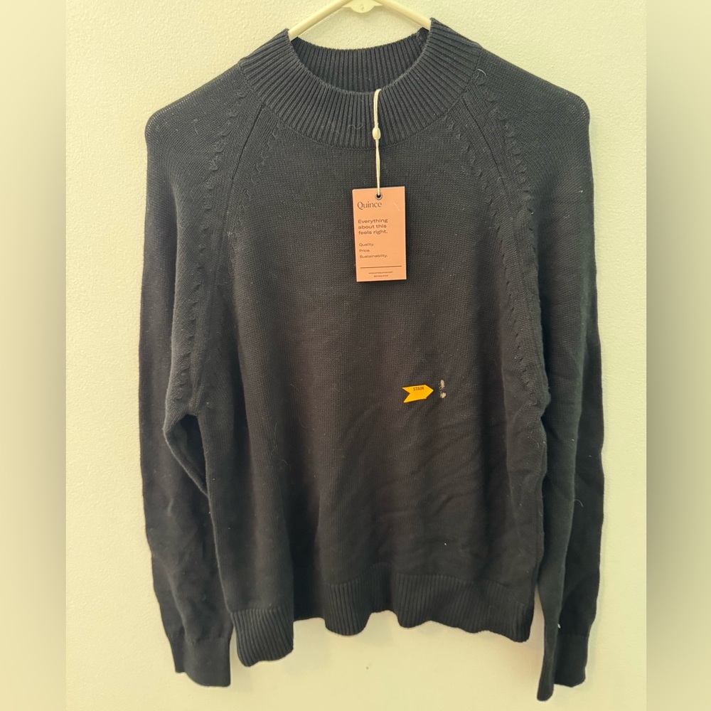 NWT Defect Quince Black Crewneck Sweater Size S